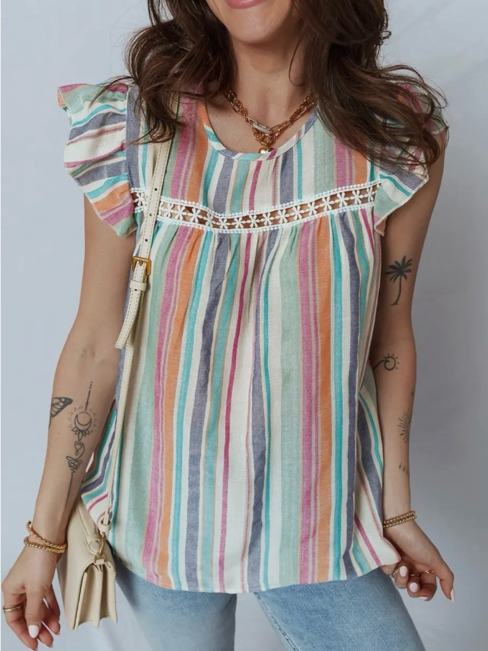 Striped Flutter Sleeve Women’s Top - Multi